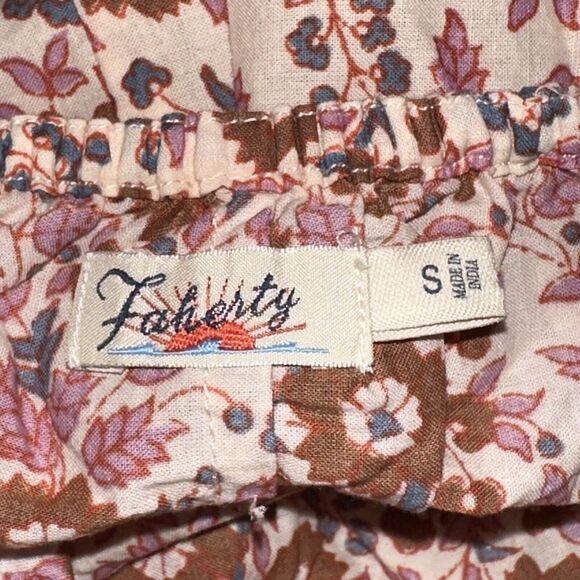 Faherty Women’s Florence Organic Cotton Peasant Blouse Earth Block Print S - Picture 4 of 5